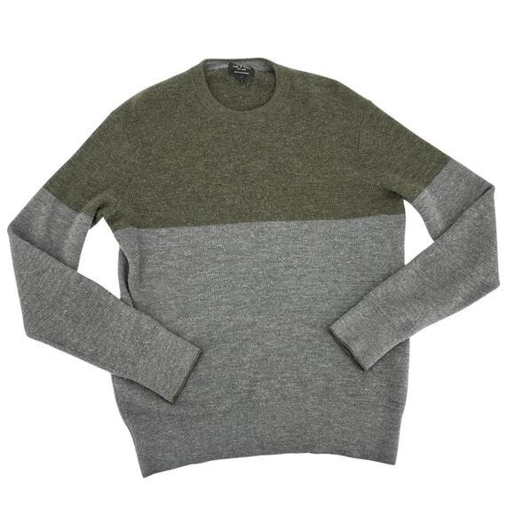 Rag & Bone Olive Green Gray Cashmere Sweater (M) Crew Neck Colorblock - Picture 3 of 5